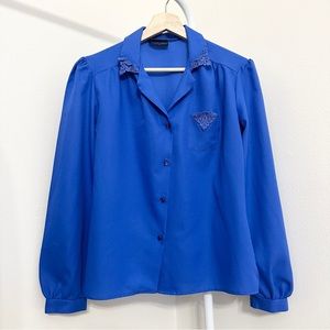 Vintage 1970’s Women’s Blue Button Front Blouse Chain Gang Of California
